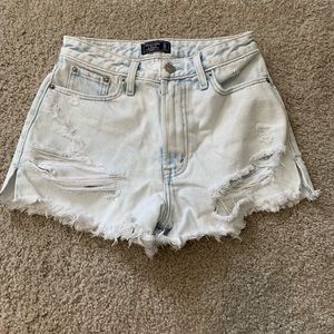 Abercrombie High rise light wash denim shorts